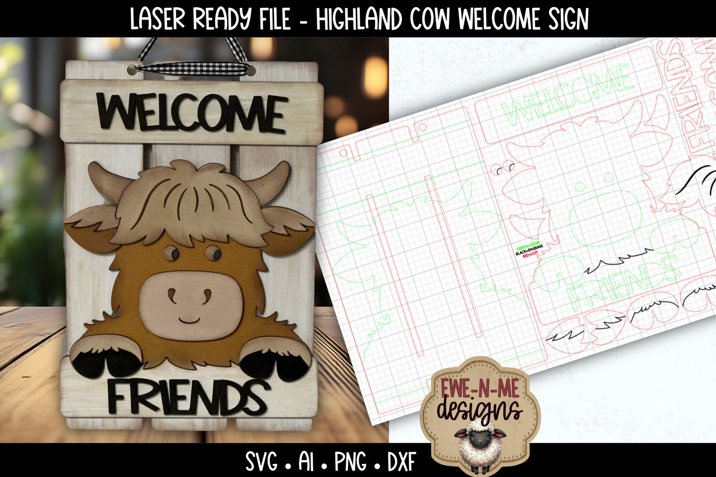 Highland Cow Welcome Sign | Laser Cut SVG File