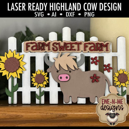 Farm Sweet Farm Highland Cow Fence - Laser Cut SVG File