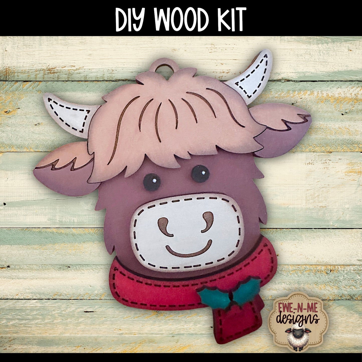 Highland Cow with Scarf Ornament | DIY WOOD KIT