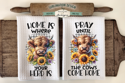 Highland Cow and Sunflowers - Kitchen Towel Sublimation Designs