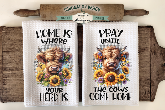 Highland Cow and Sunflowers - Kitchen Towel Sublimation Designs