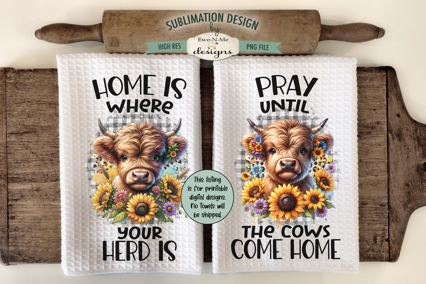 Highland Cow Designs - Bundle of 16 - Kitchen Towel Sublimation Designs