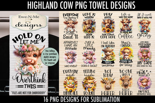Highland Cow Designs - Bundle of 16 - Kitchen Towel Sublimation Designs