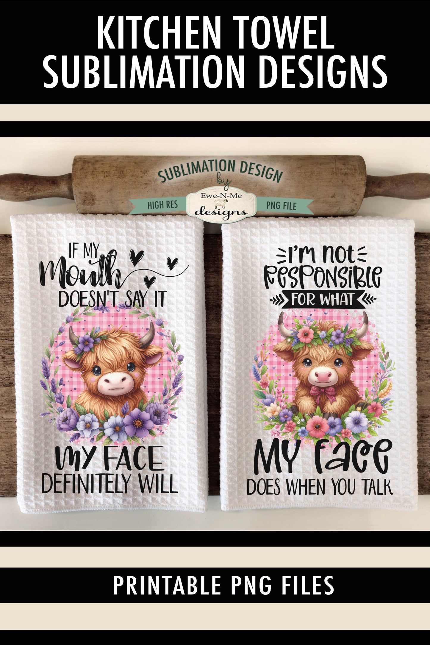 Sassy Highland Cows - Kitchen Towel Sublimation Designs