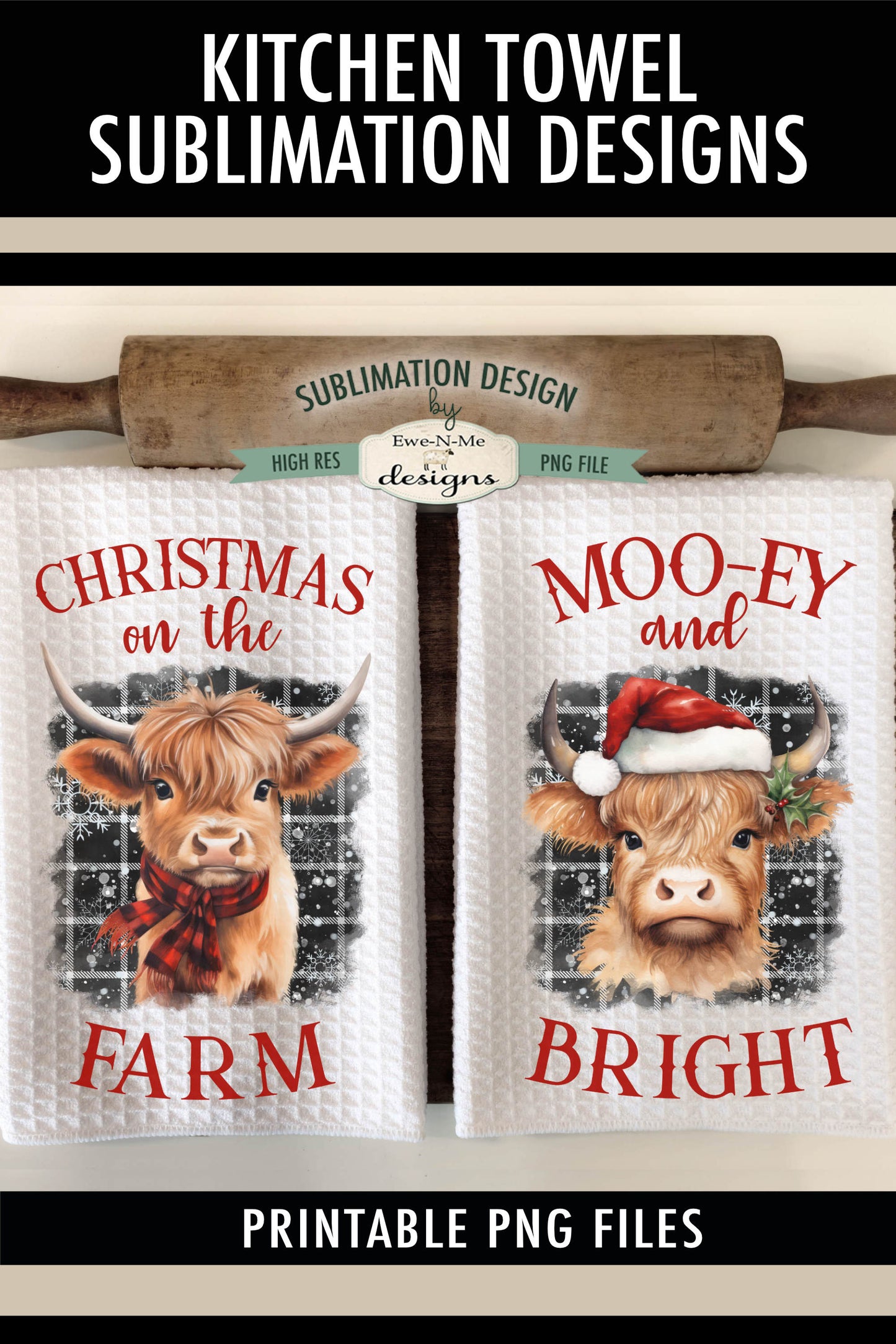 Christmas Highland Cow - Kitchen Towel Sublimation Designs
