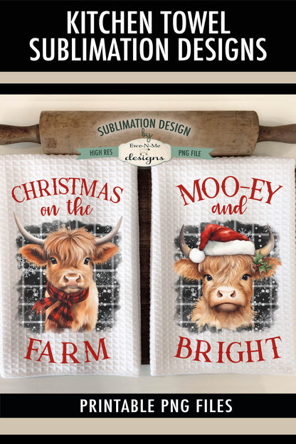 Christmas Highland Cow - Kitchen Towel Sublimation Designs