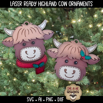 Highland Cow Ornament Duo | Laser Cut SVG File
