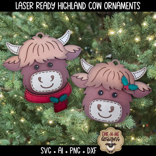 Highland Cow Ornament Duo | Laser Cut SVG File