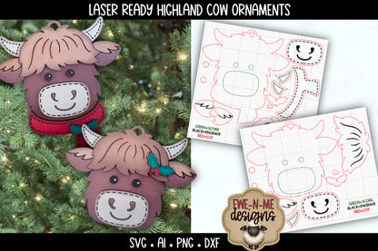 Highland Cow Ornament Duo | Laser Cut SVG File
