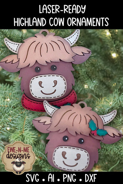 Highland Cow Ornament Duo | Laser Cut SVG File