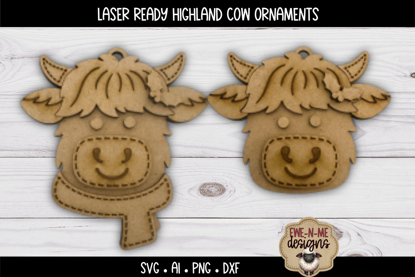 Highland Cow Ornament Duo | Laser Cut SVG File