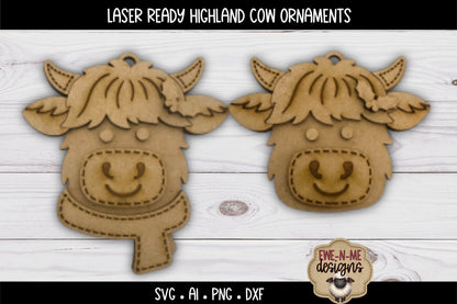 Highland Cow Ornament Duo | Laser Cut SVG File