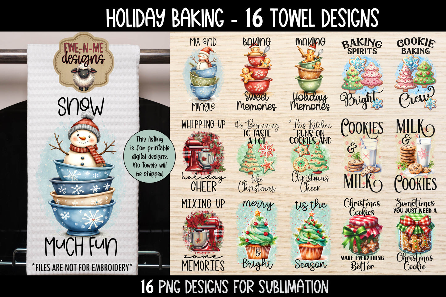 Holiday Baking - Bundle of 16 - Kitchen Towel Sublimation Designs