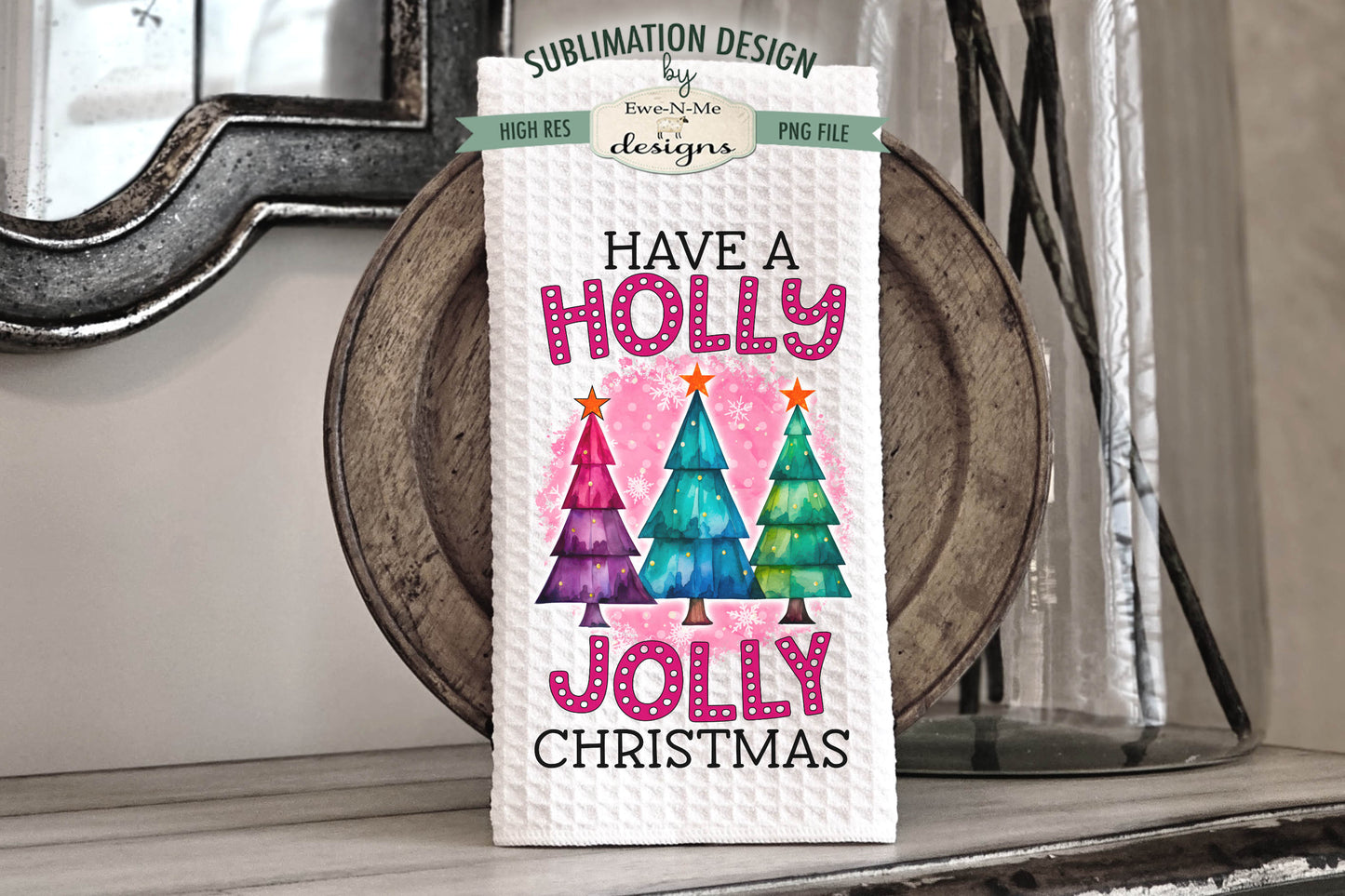 Bright Colored Christmas Trees - Kitchen Towel Sublimation Designs