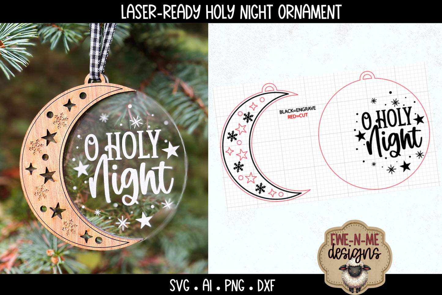 O Holy Night Christmas Ornament | Laser Cut SVG