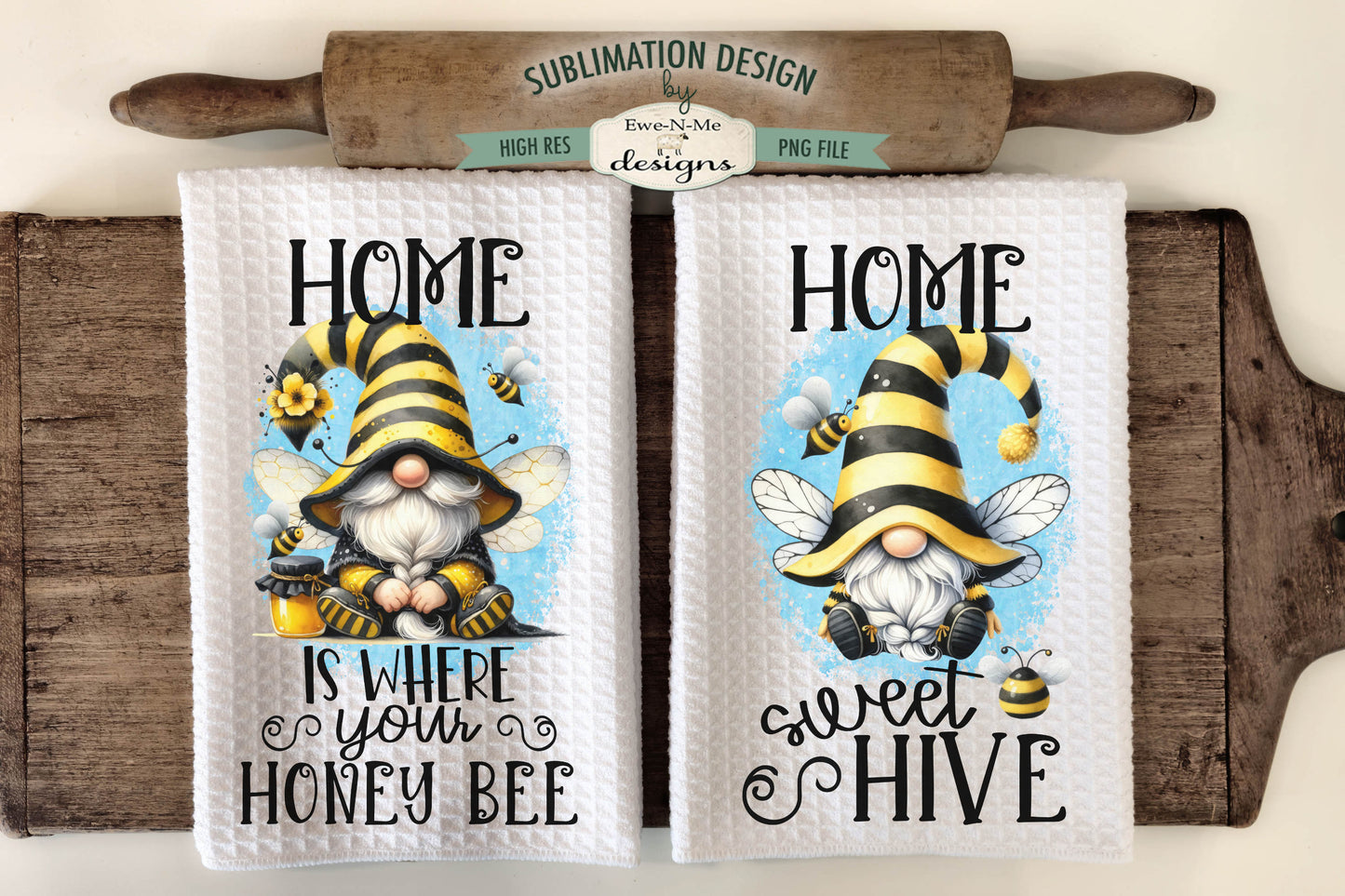 Honey Bee Gnomes - Kitchen Towel Sublimation Designs