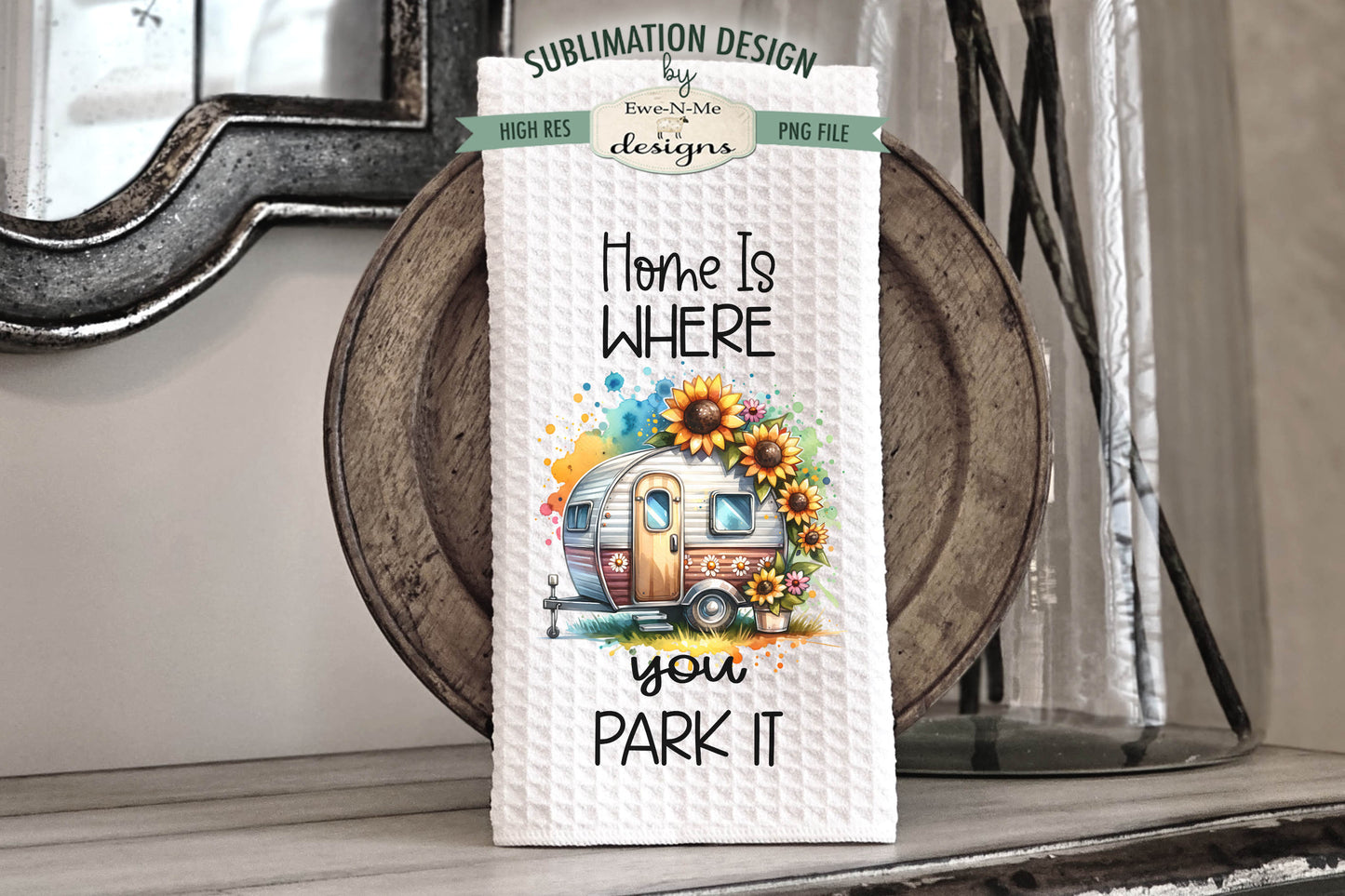 Campers With Sunflowers - Kitchen Towel Sublimation Designs