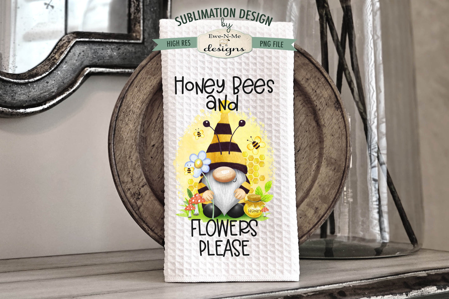 Spring Bee Gnome - Kitchen Towel Sublimation Designs