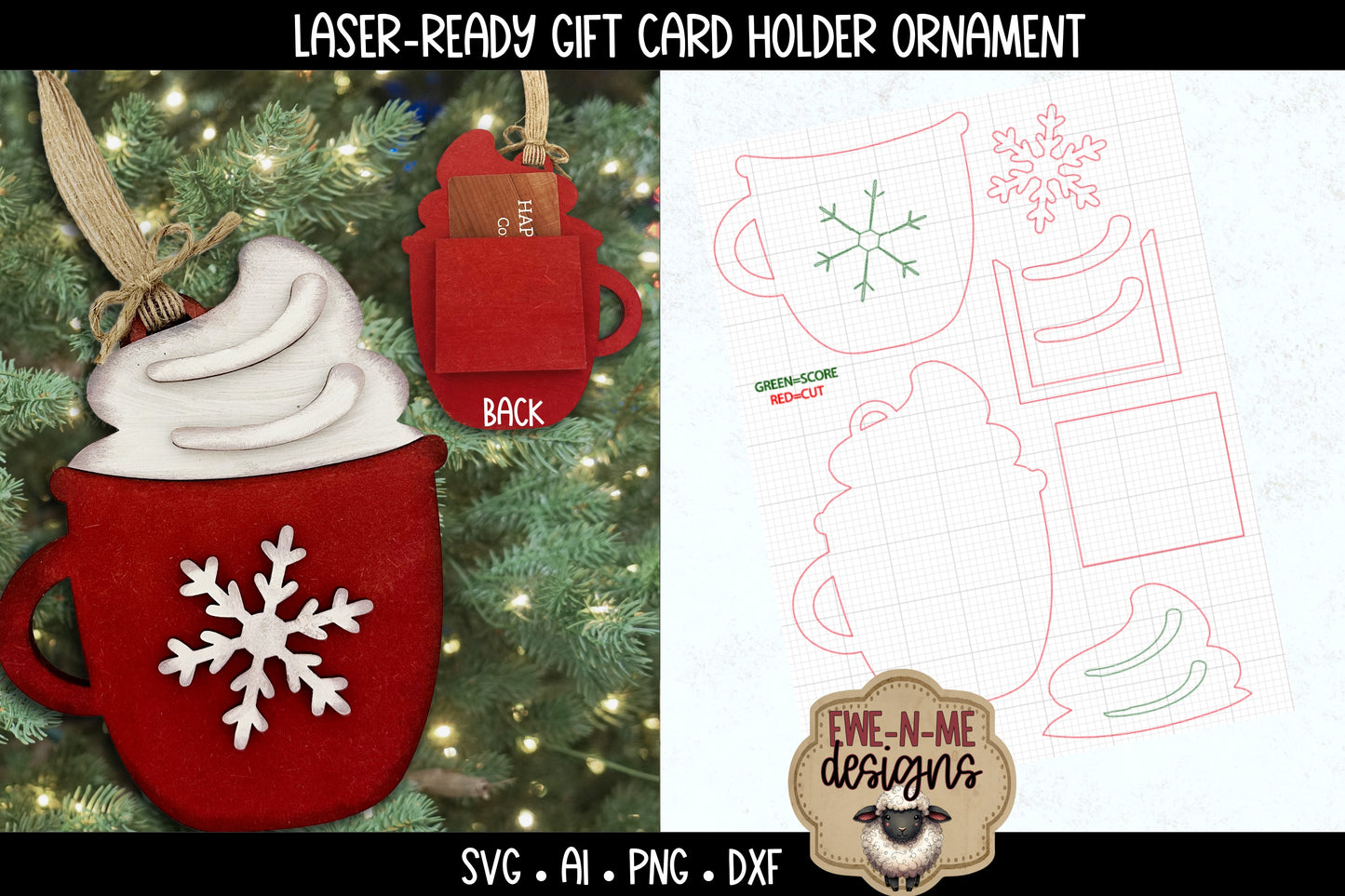 Hot Cocoa Ornament Gift Card Holder | Laser Cut SVG File