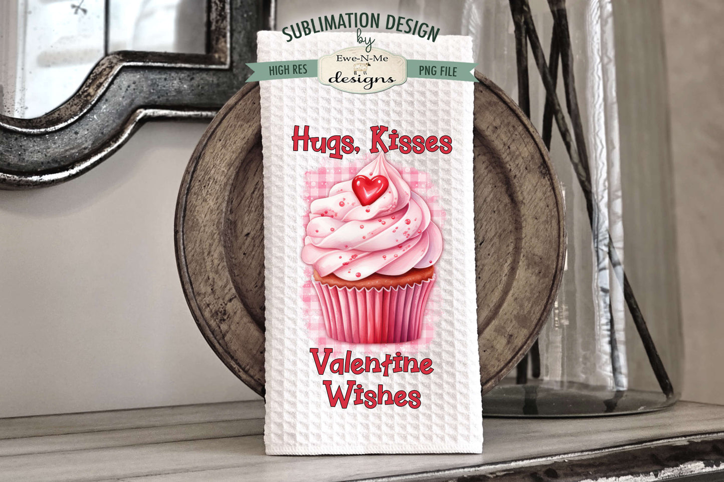 Pink Valentine Cupcakes - Kitchen Towel Sublimation Designs