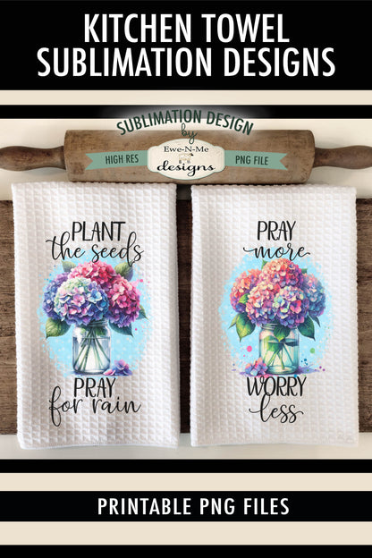 Hydrangea In Mason Jars - Kitchen Towel Sublimation Designs