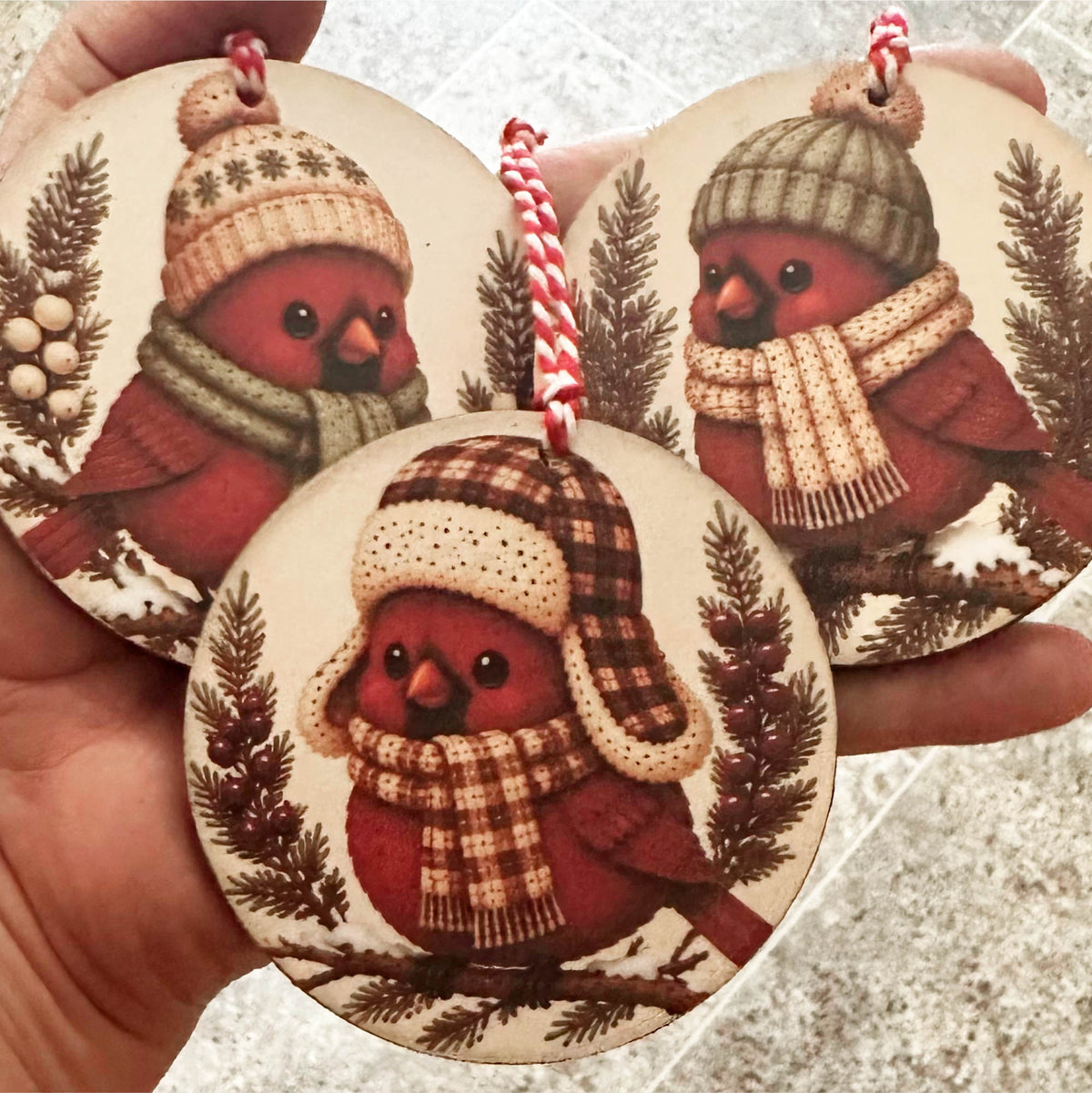 Cute Winter Cardinals Ornament Bundle | Laser Cut SVG File + Printable PNG Files with Bonus Sticker File