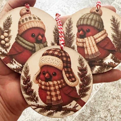 Cute Winter Cardinals Ornament Bundle | Laser Cut SVG File + Printable PNG Files with Bonus Sticker File