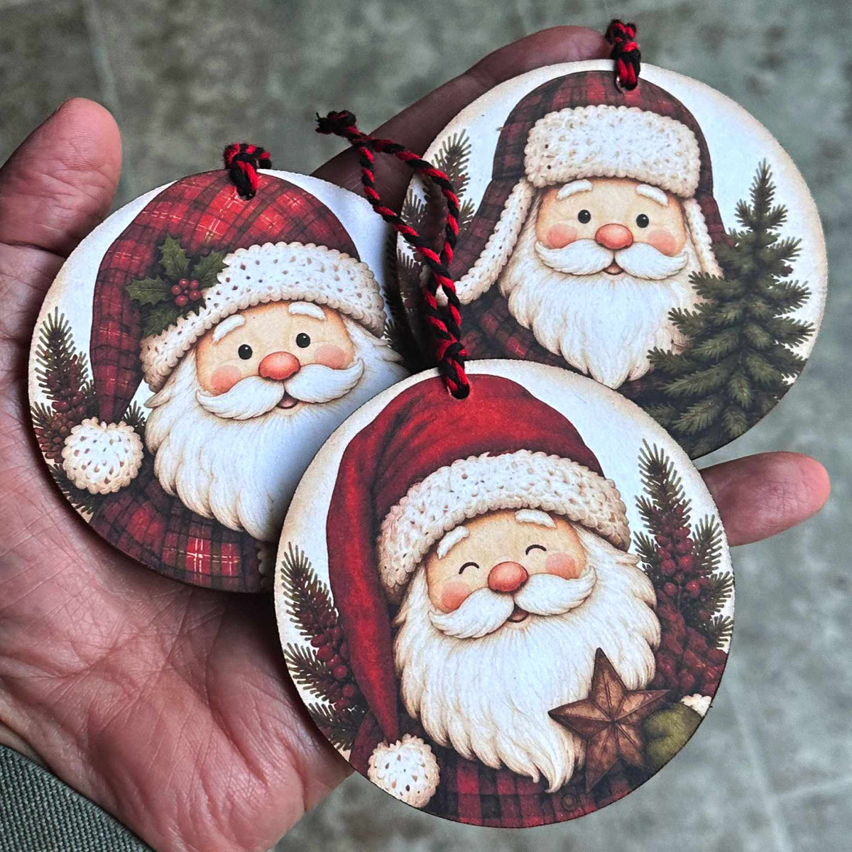 Santa Ornament Bundle | Laser Cut SVG File + Printable PNG Files with Bonus Sticker File