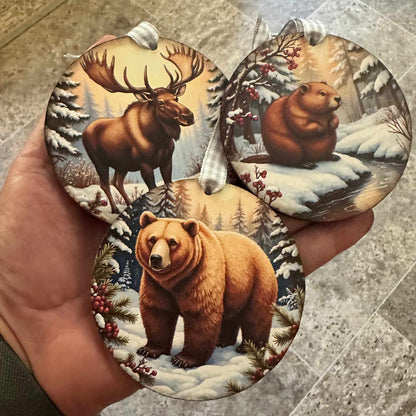 Northwoods Animal Ornament Bundle | Laser Cut SVG File + Printable PNG Files with Bonus Sticker File