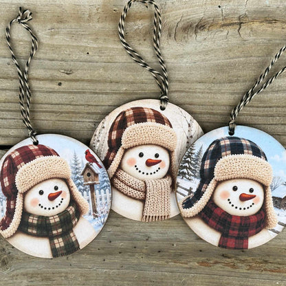 Trapper Hat Snowman Ornament Bundle | Laser Cut SVG File + Printable PNG Files with Bonus Sticker File