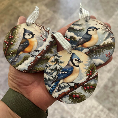 Winter Bird Ornament Bundle | Laser Cut SVG File + Printable PNG Files with Bonus Sticker File