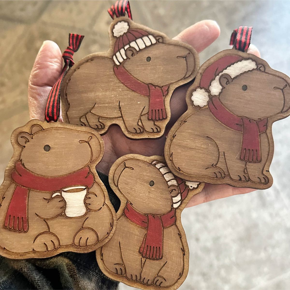 Capybara Christmas Ornaments | 4 Laser Cut SVG Files
