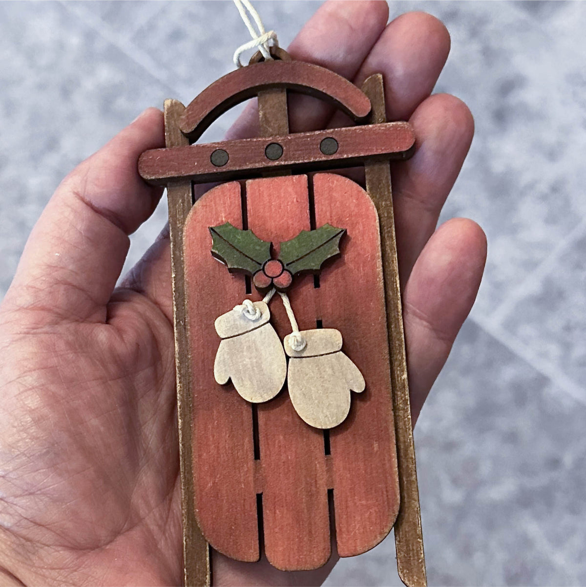 Old Fashioned Sled With Mittens Ornament | Laser Cut SVG Files