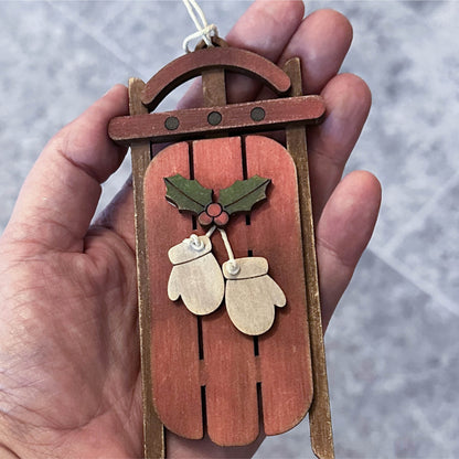 Old Fashioned Sled With Mittens Ornament | Laser Cut SVG Files