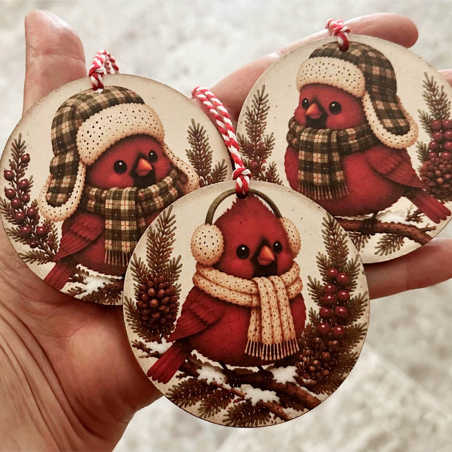Cute Winter Cardinals Ornament Bundle | Laser Cut SVG File + Printable PNG Files with Bonus Sticker File