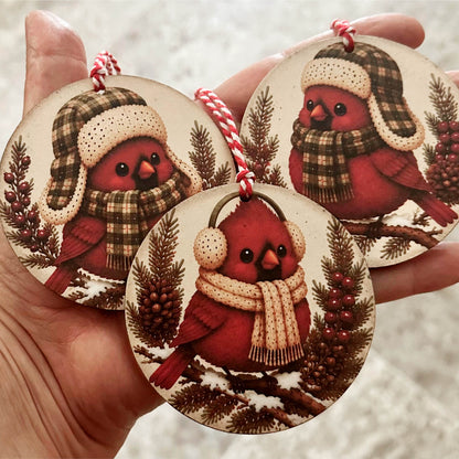 Cute Winter Cardinals Ornament Bundle | Laser Cut SVG File + Printable PNG Files with Bonus Sticker File