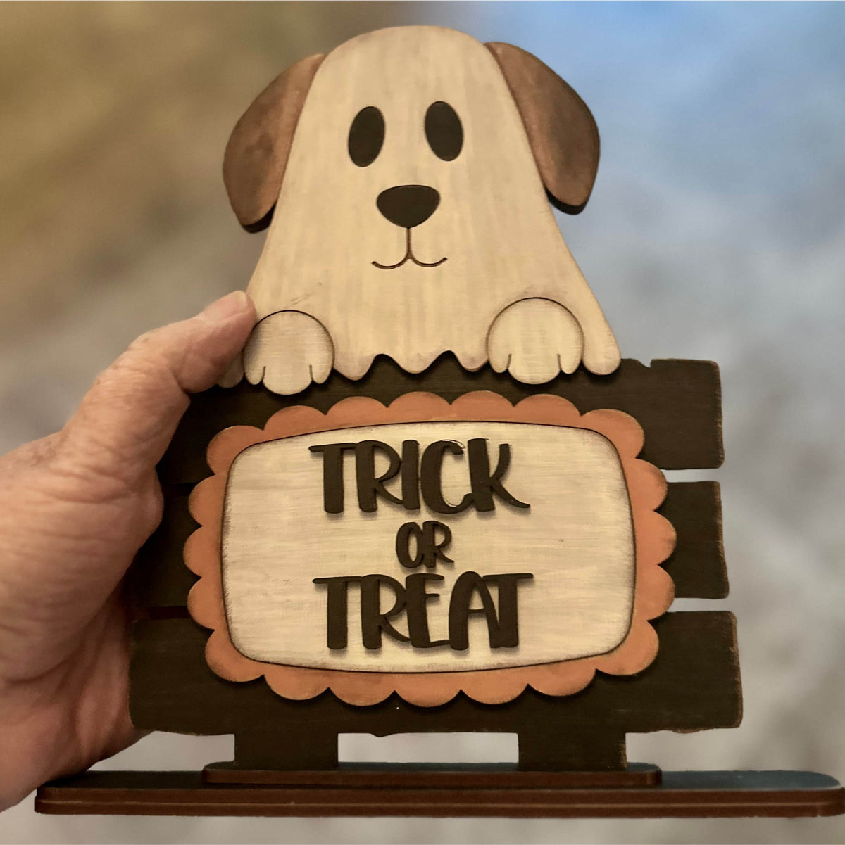 Ghost Dog Halloween Trick or Treat  Shelf Sitter | Laser Cut SVG File