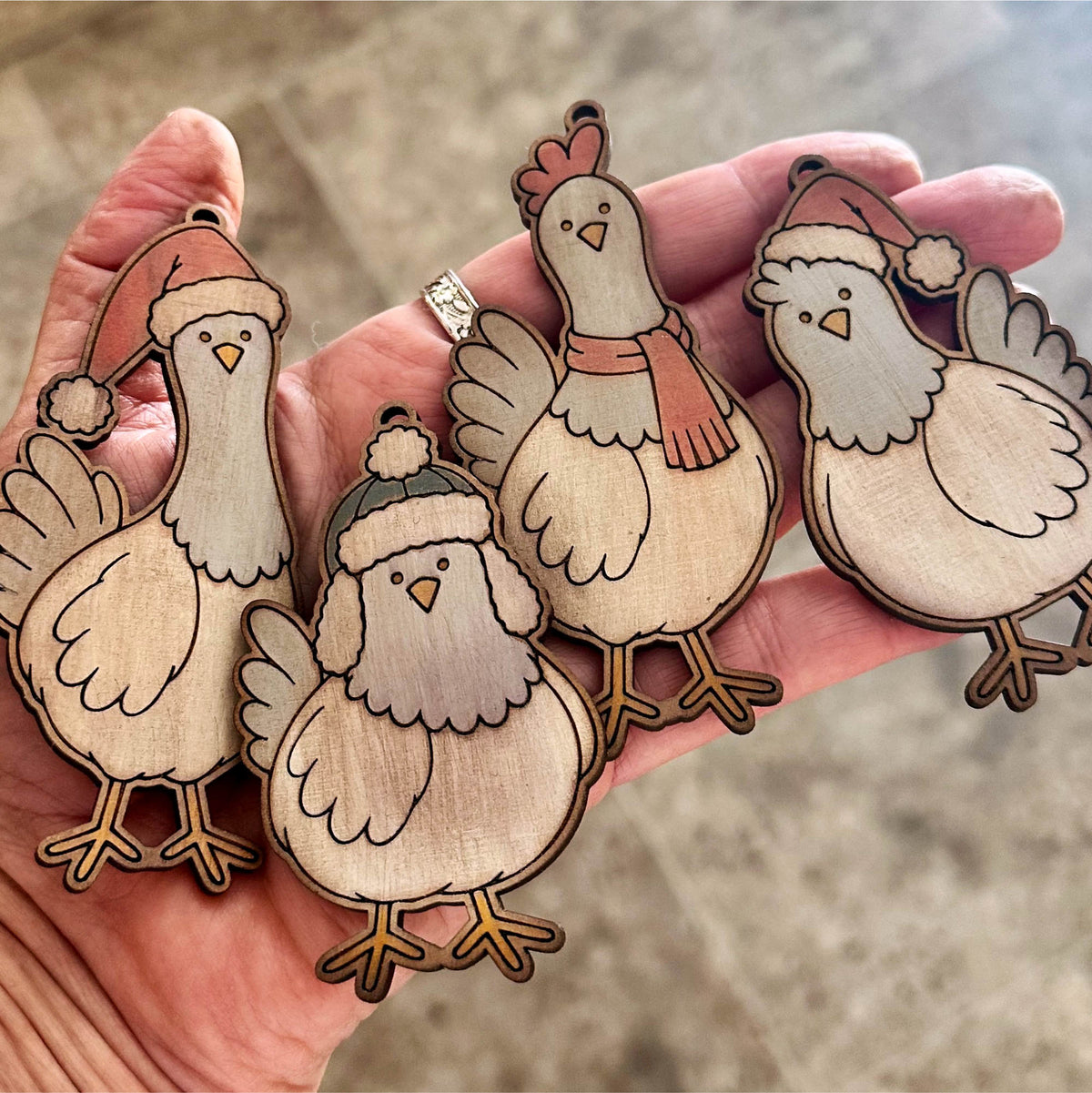 Christmas Chicken Ornaments | 4 Laser Cut SVG Files
