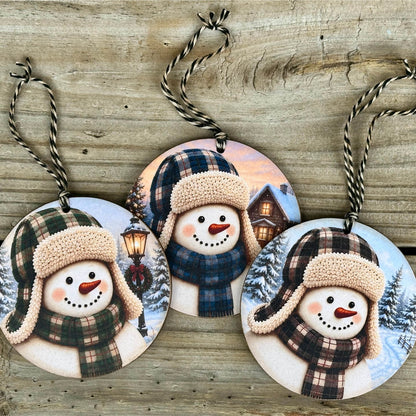 Trapper Hat Snowman Ornament Bundle | Laser Cut SVG File + Printable PNG Files with Bonus Sticker File