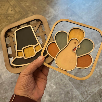 Interchangeable Tobacco Basket Inserts - Pilgrim Hat and Turkey | Laser Cut SVG Files