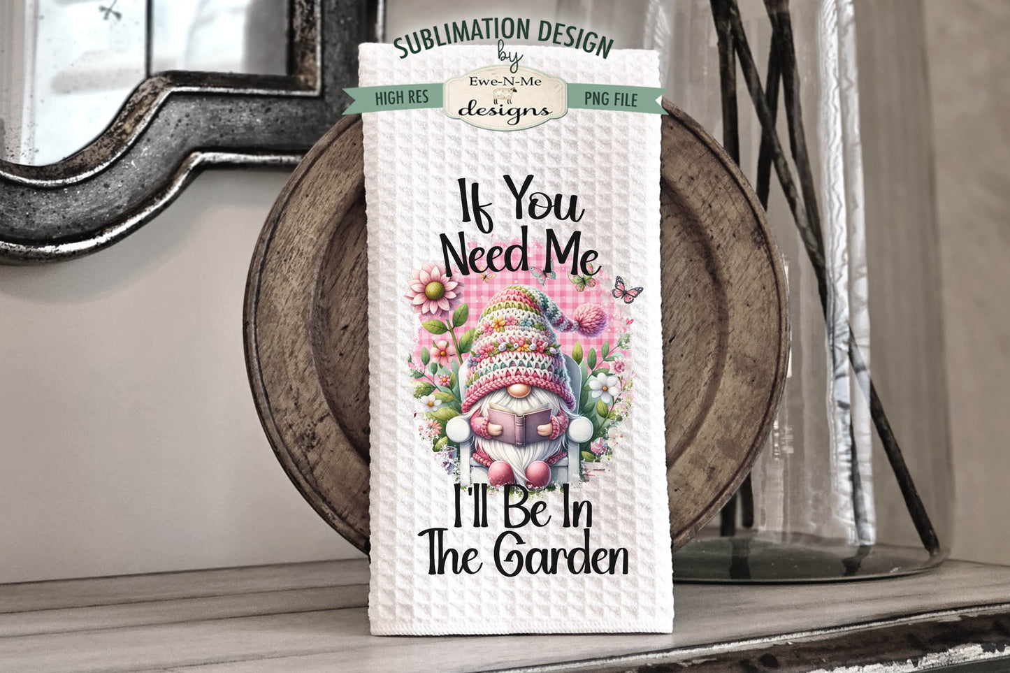 Pink Garden Gnome - Kitchen Towel Sublimation Designs