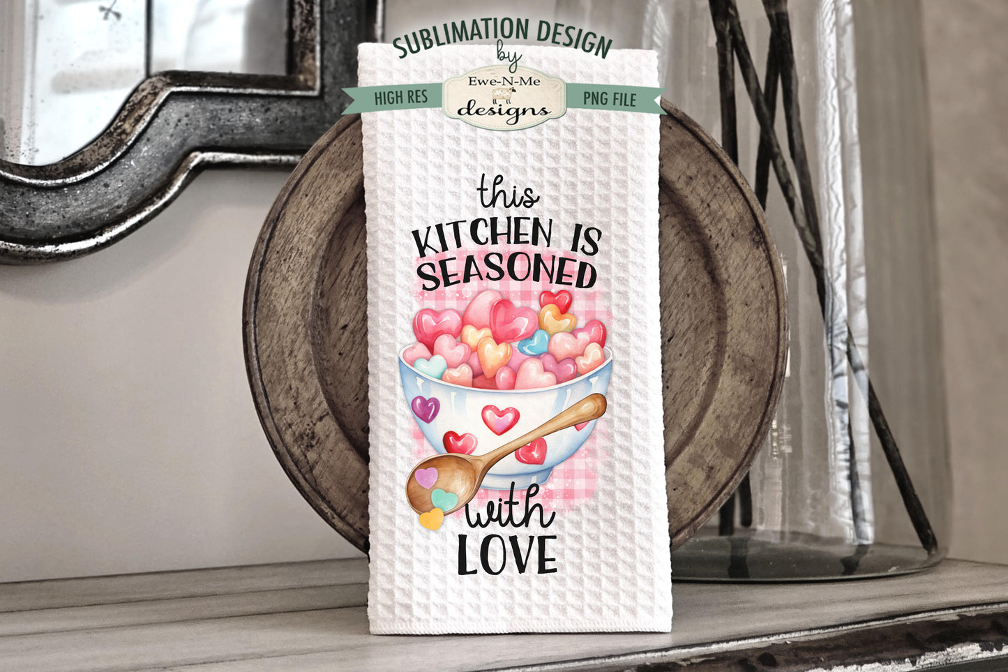 Valentine Hearts in Bowl - Kitchen Towel Sublimation Designs