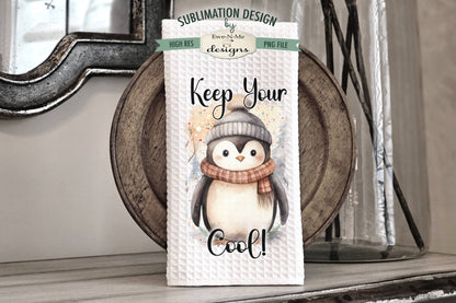 Winter Penguins in Knit Hats - Kitchen Towel Sublimation Designs