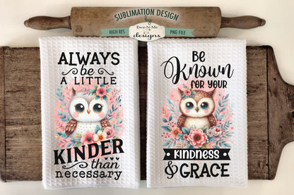 Pink Owls KIndness  - Kitchen Towel Sublimation Designs