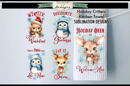 Holiday Critters - Bundle of 5 - Kitchen Towel Sublimation Designs
