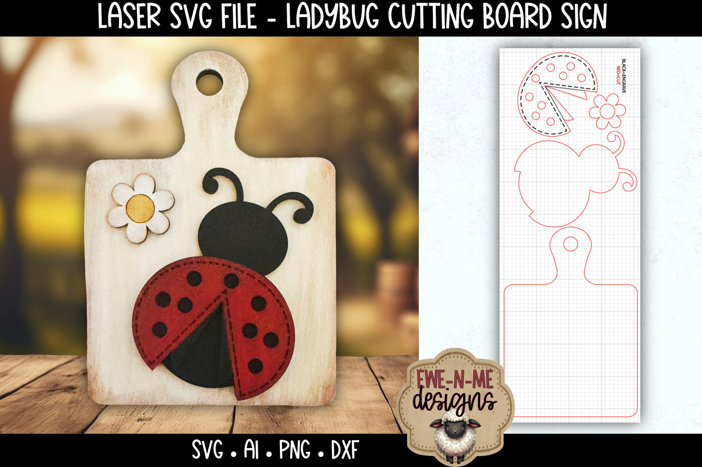 Ladybug Daisy Cutting Board Shelf Sitter | Laser Cut SVG File