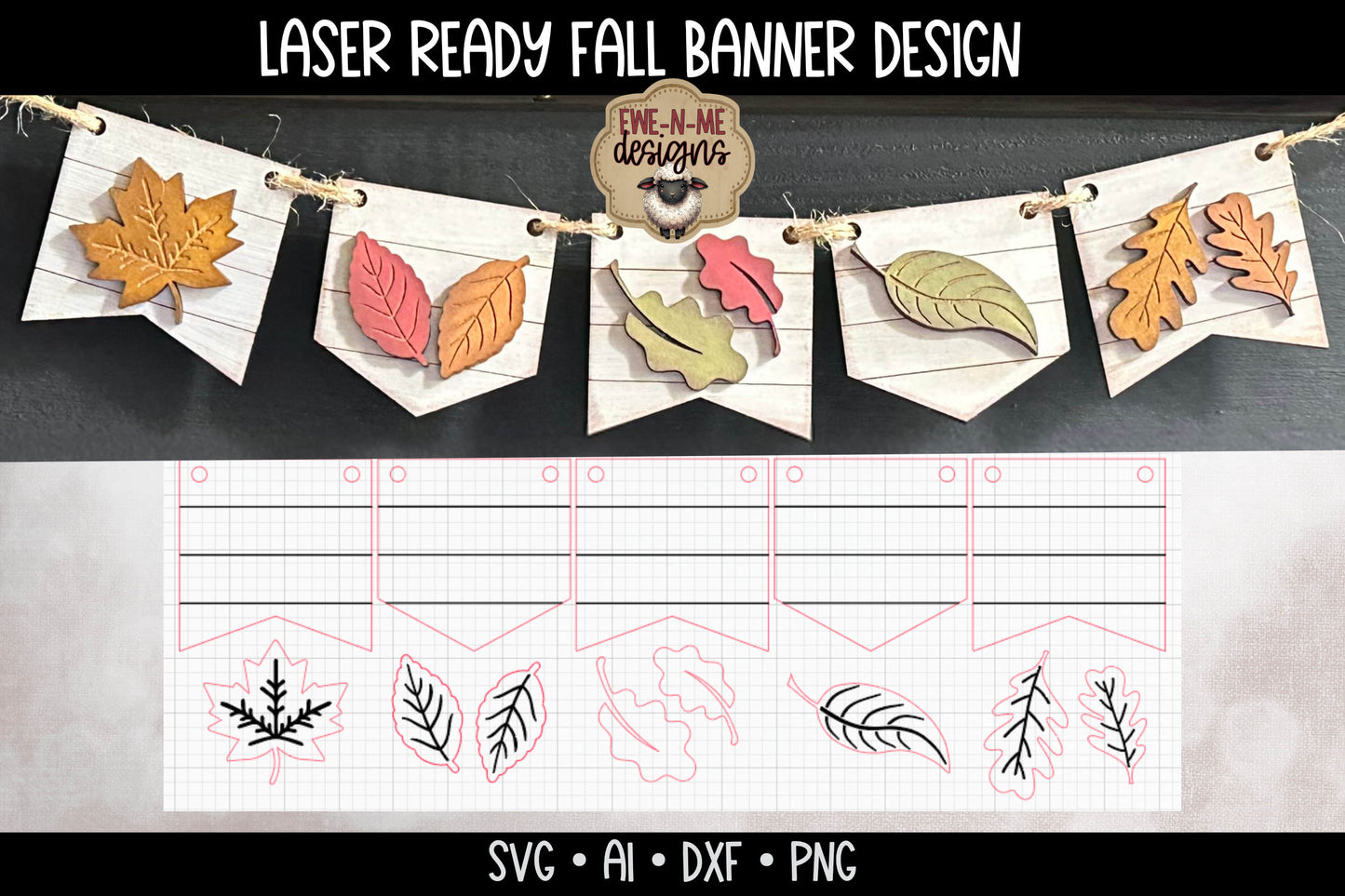 Fall Leaves Banner - Laser Cut SVG
