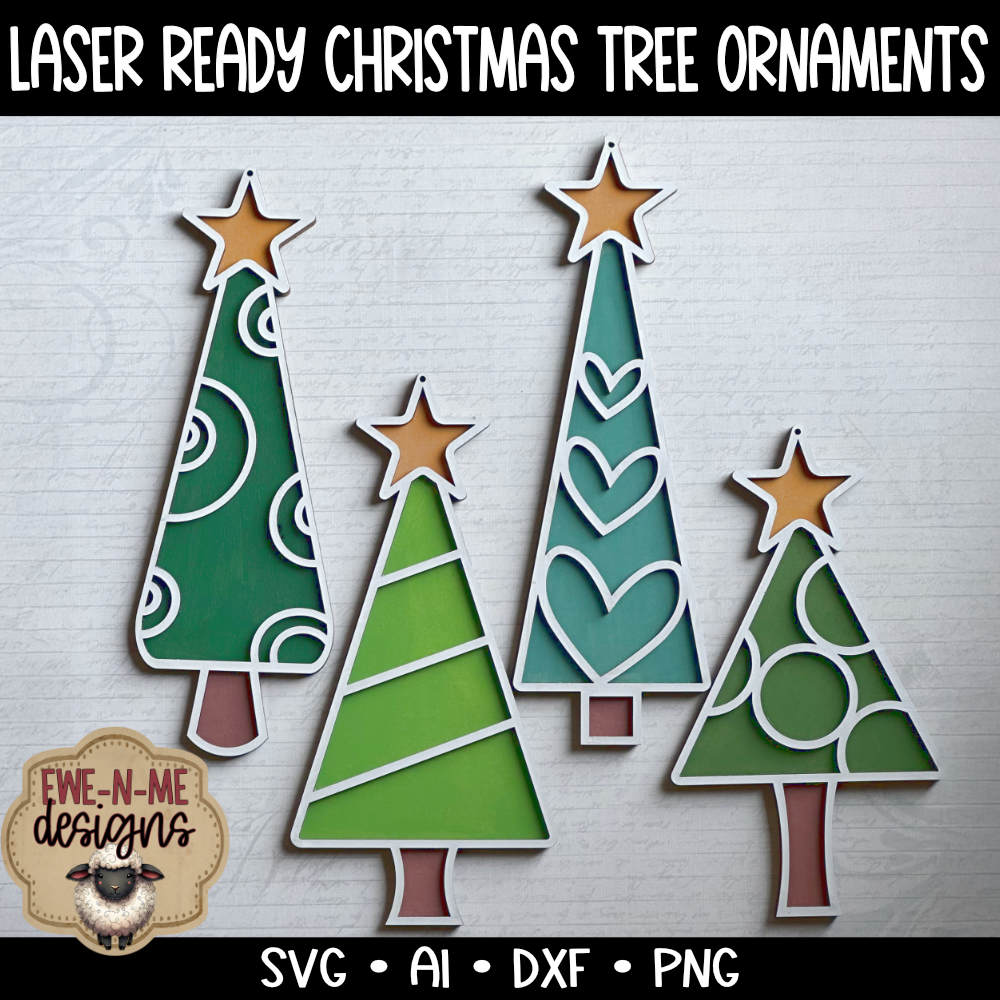Whimsical Christmas Tree 4 Designs  - Laser Cut SVG
