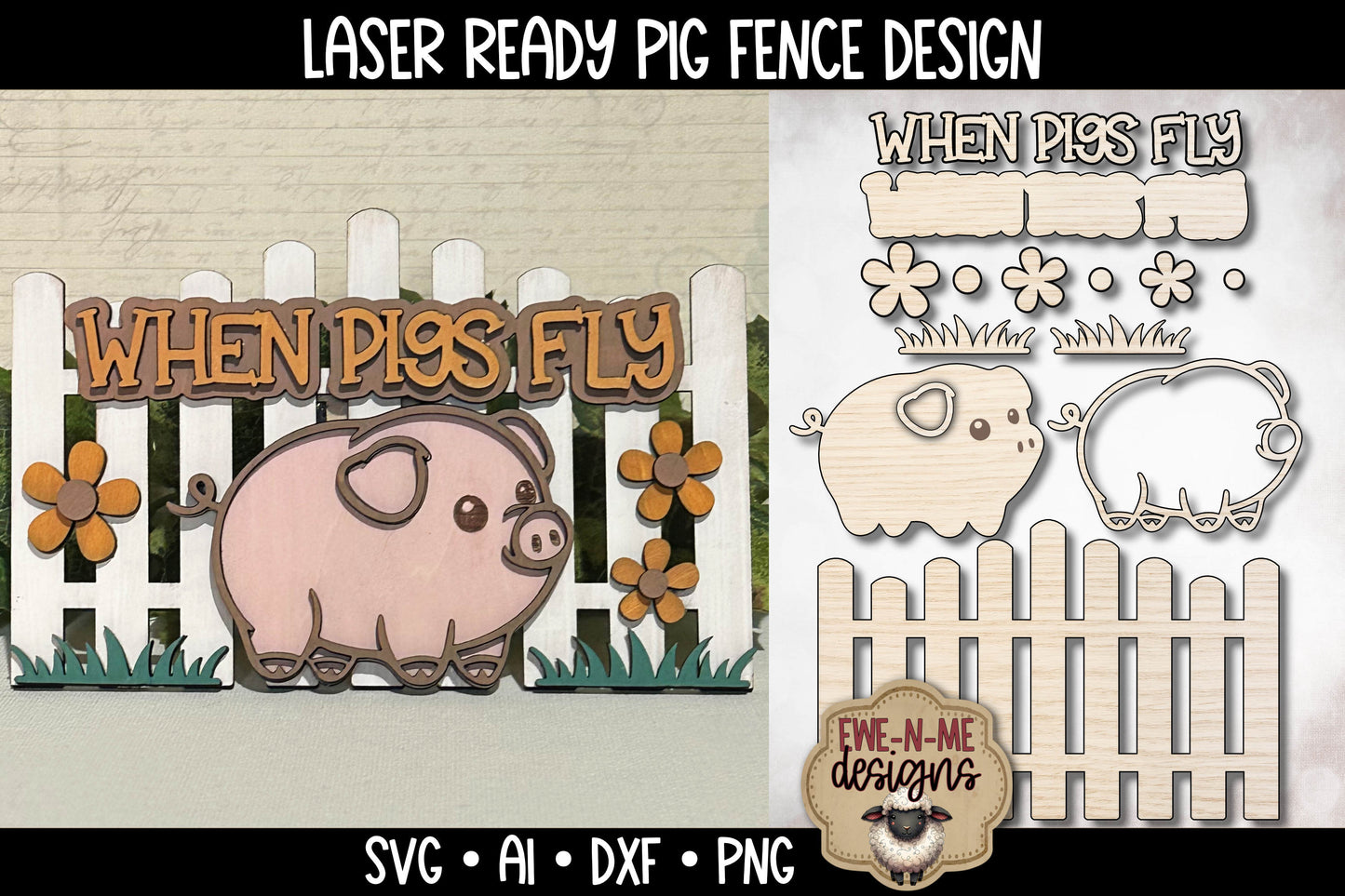 When Pigs Fly Cute Pig With Fence - Laser Cut SVG