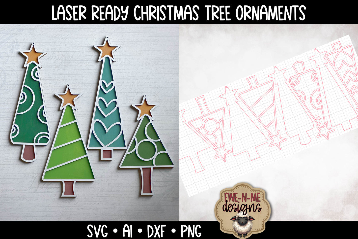 Whimsical Christmas Tree 4 Designs  - Laser Cut SVG